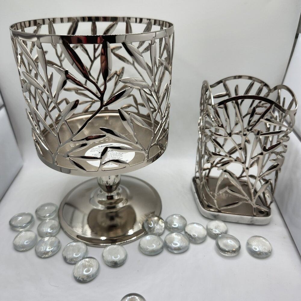 Bath and Body Works 3 wick candle holder and matching liquid hand soap holder